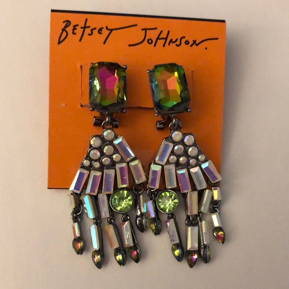 Betsey Johnson Silver Tone Skeleton Hand Drop Earrings Crystal Accents NWT - Picture 12 of 16